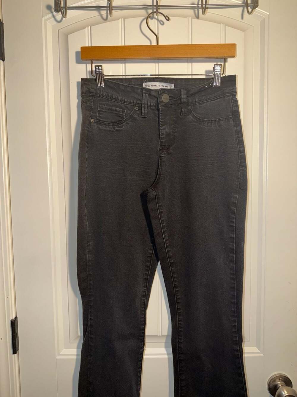 Royalty For Me Mid-Rise Slim Bootcut Jeans in Black, Size 4